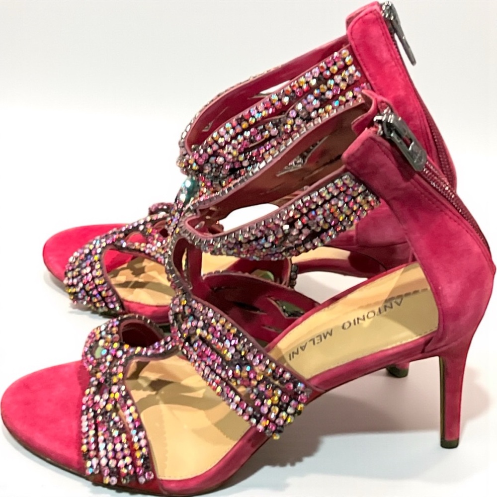 Antonio Melani Fuchsia Sandals Heels with Glittering Embellishments NWOT